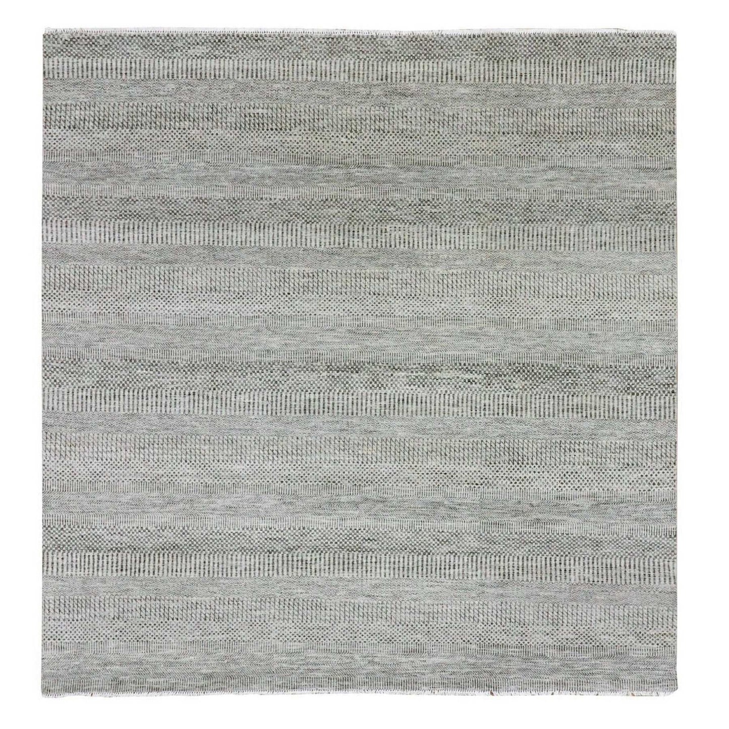 8'X8' Silver Gray Grass Design Undyed 100% Wool Hand Knotted Square Rug