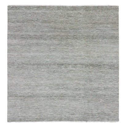 8'X8' Silver Gray Grass Design Undyed 100% Wool Hand Knotted Square Rug