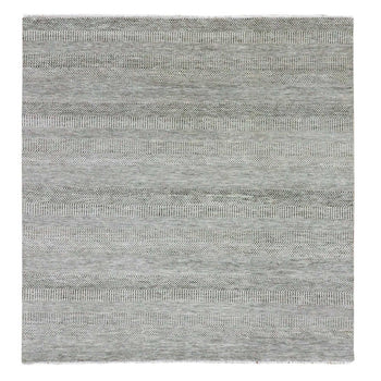 8'X8' Silver Gray Grass Design Undyed 100% Wool Hand Knotted Square Rug