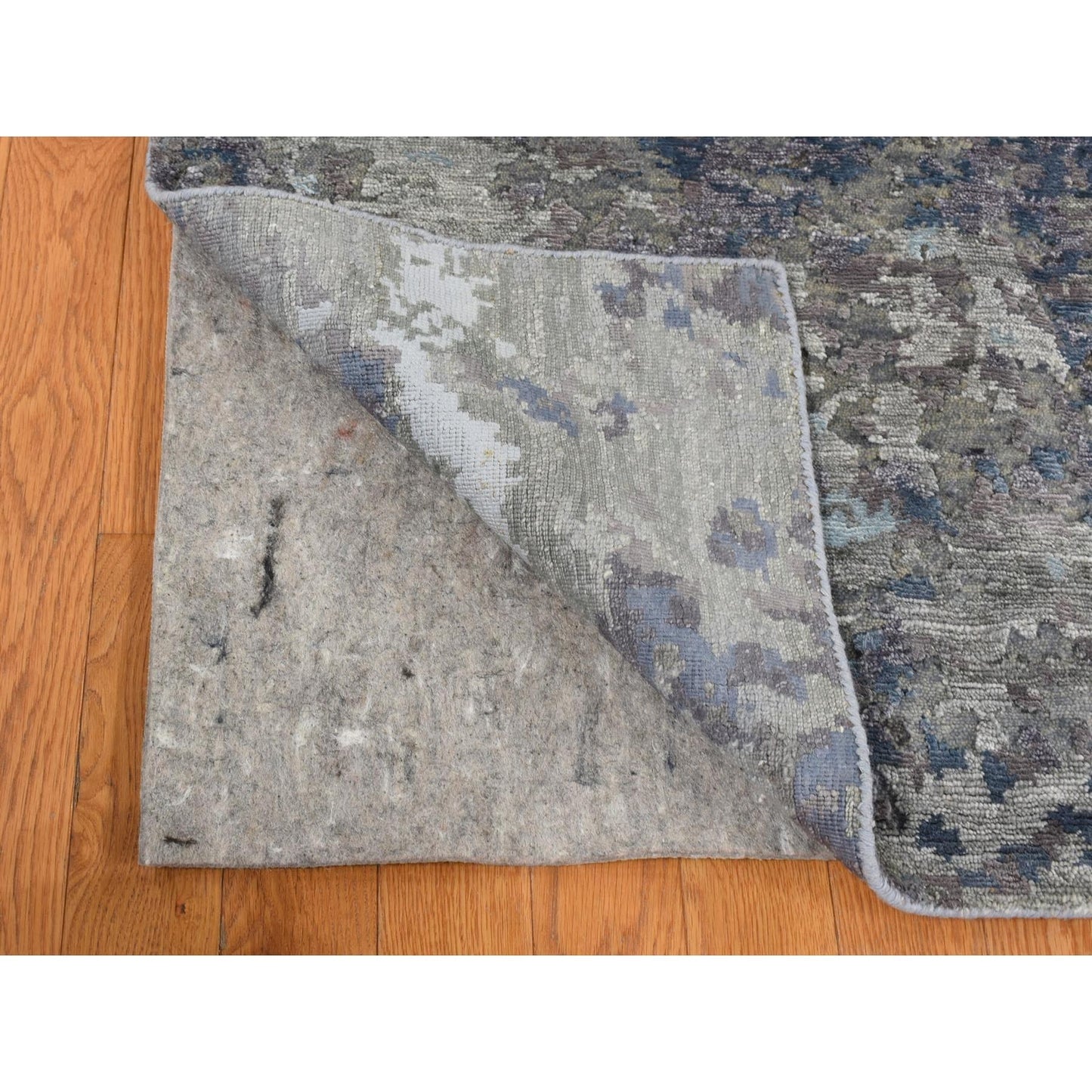 7'10"X9'9" Gray Modern Abstract Design Wool And Silk Hand Knotted Rug