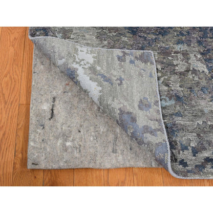 7'10"X9'9" Gray Modern Abstract Design Wool And Silk Hand Knotted Rug