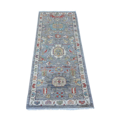 2'6"X6' Gray Aryana North West Zoroastrian Hand Knotted Wool Runner Rug
