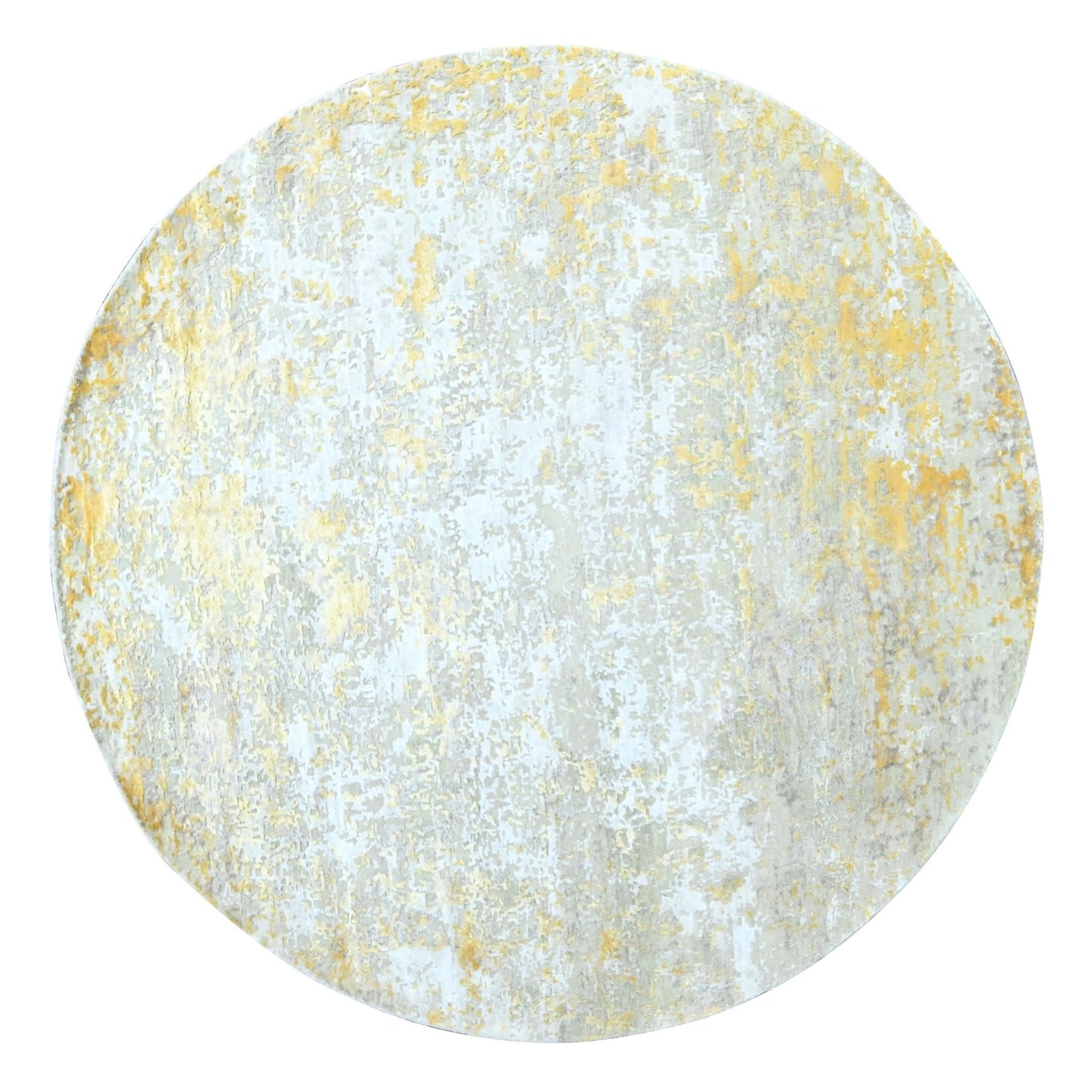 7'9'X7'9" Gold Abstract Design Wool And Silk Hand Knotted Round Rug