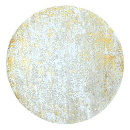 7'9'X7'9" Gold Abstract Design Wool And Silk Hand Knotted Round Rug