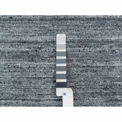 12'X12' Gray Hand Loomed Modern Striae Design Organic Wool Round Rug