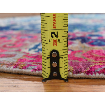 4'X4' Blue With All Over Colorful Peacock Design Round Oriental Rug