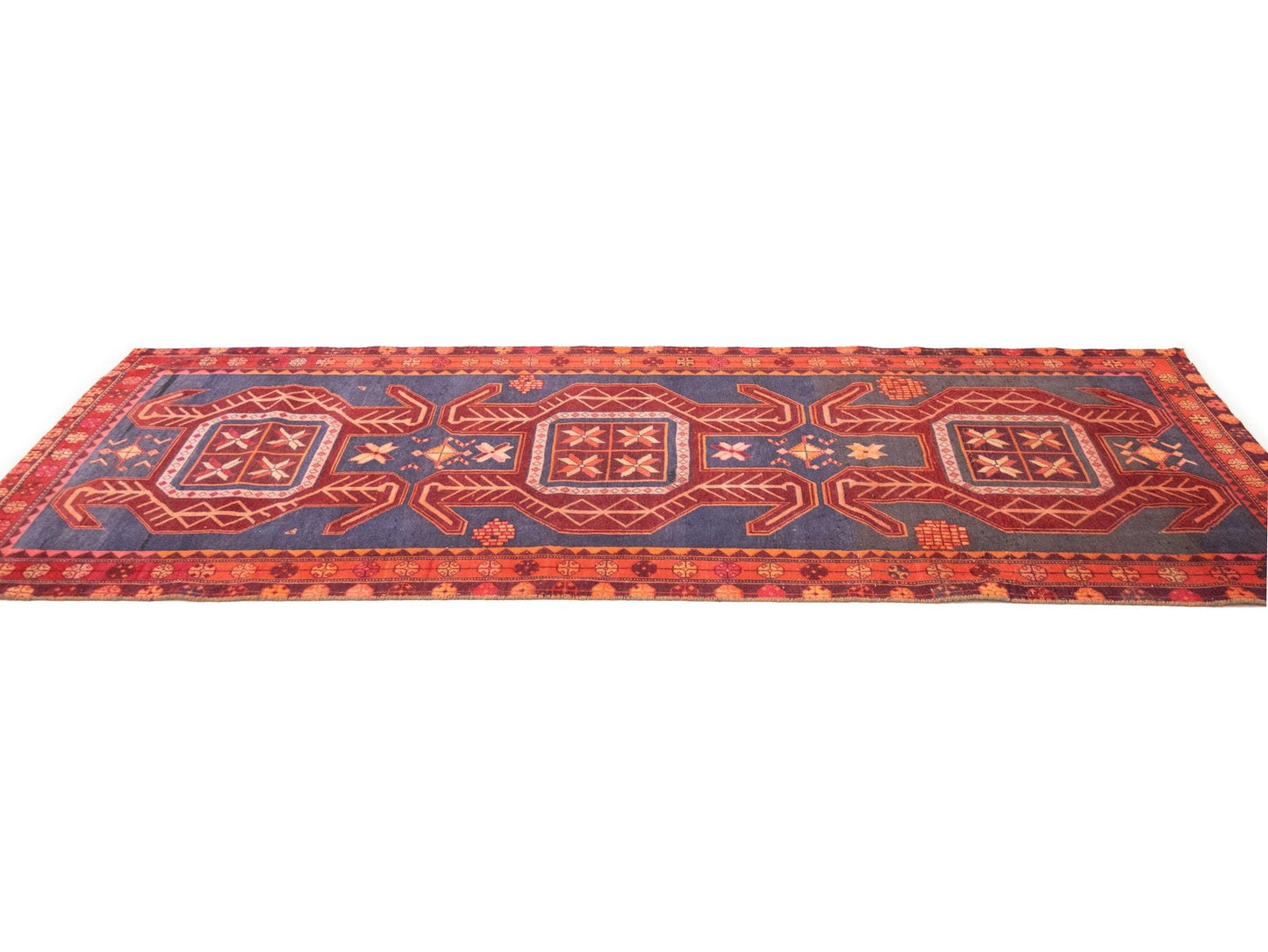 Semi-Antique Oriental Runner Rug Tribal Geometric Kitchen Hallway Decor 4X10 ft
