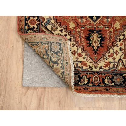 2'7"X12' Red Pure Wool Hand Knotted Antiqued Heris Re-Creation Runner Rug