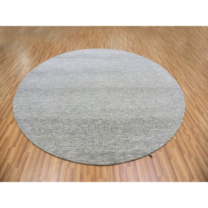 Rug 10'x10' Sea Gray Hand Knotted Round Pure Undyed Wool Grass Design