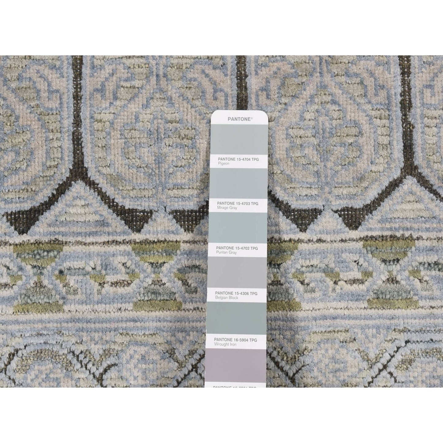 9'X11'7" Cadet Gray Silk With Wool Mamluk Design Hand Knotted Rug