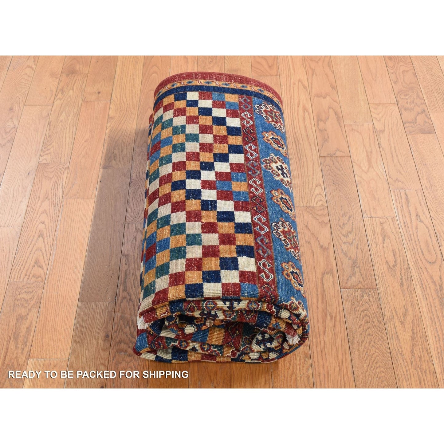5'7"X8' Green Super Kazak Khorjin Design Hand Knotted Pure Wool Rug