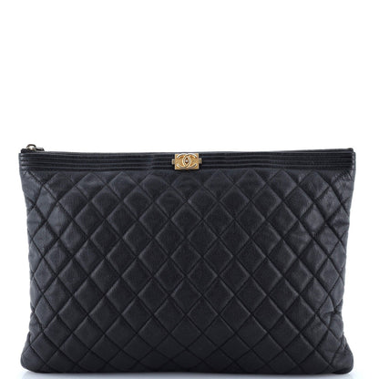 Chanel Boy O Case Clutch Quilted Caviar Large