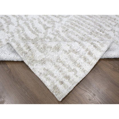 9'1"X12'1" Ivory Minimalist Swedish Design Hand Knotted Natural Wool Rug