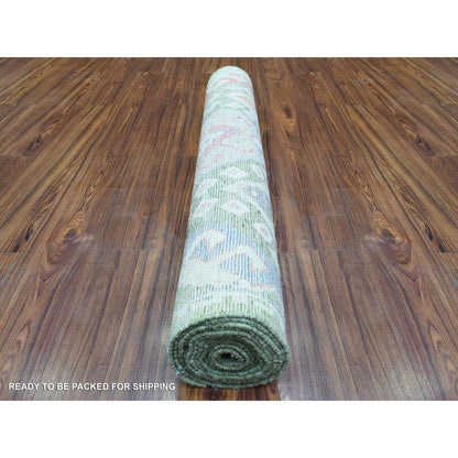 3'10"X12' Colorful Inspired Large Elements Hand Knotted Wool Runner Rug