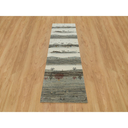 2'7"X8' Linen White Wool Hand Knotted Lori Buft Modern Striae Runner Rug