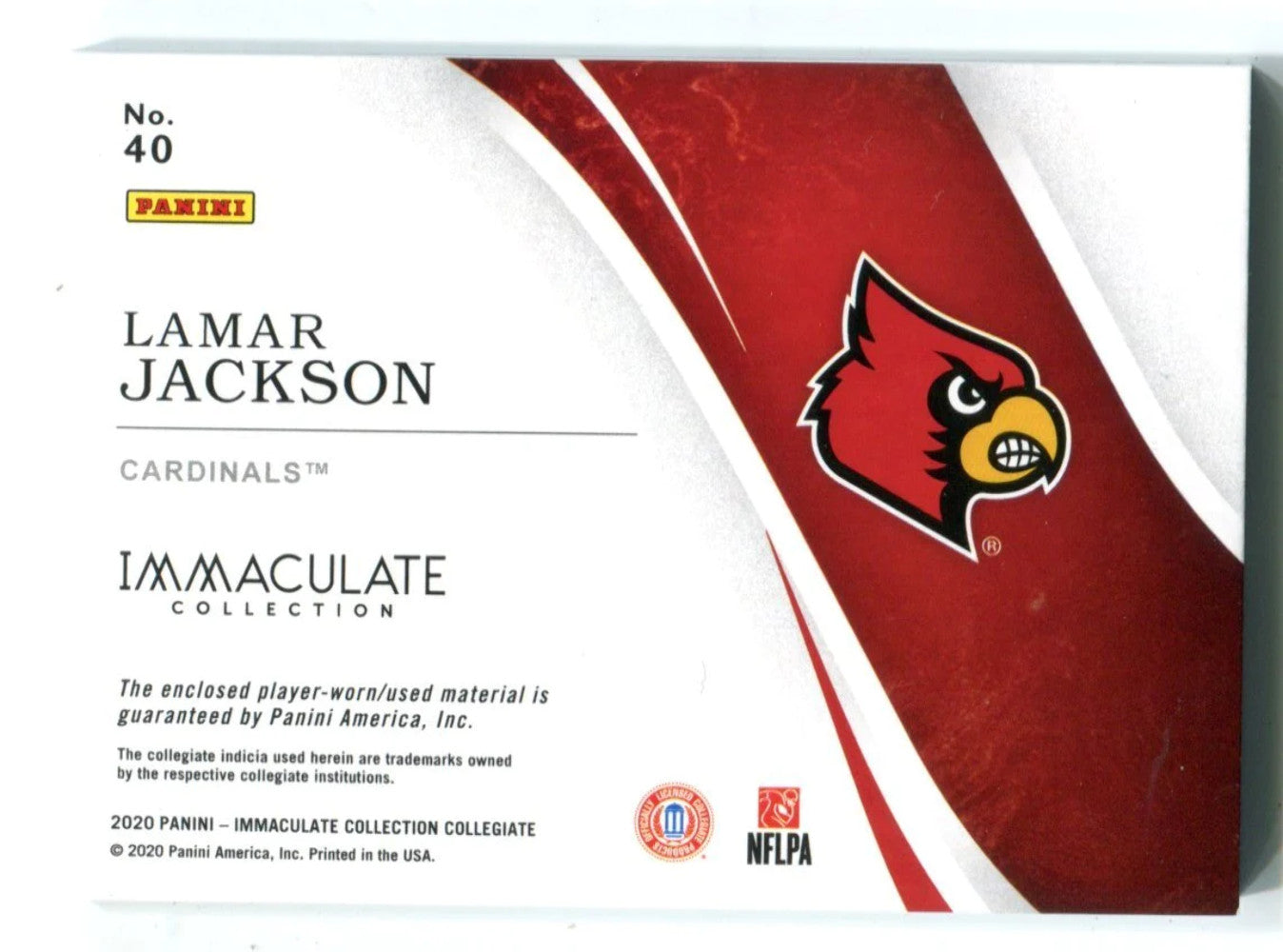 Lamar Jackson 2020 Panini Immaculate Collection #40 (3/5) Jersey Card