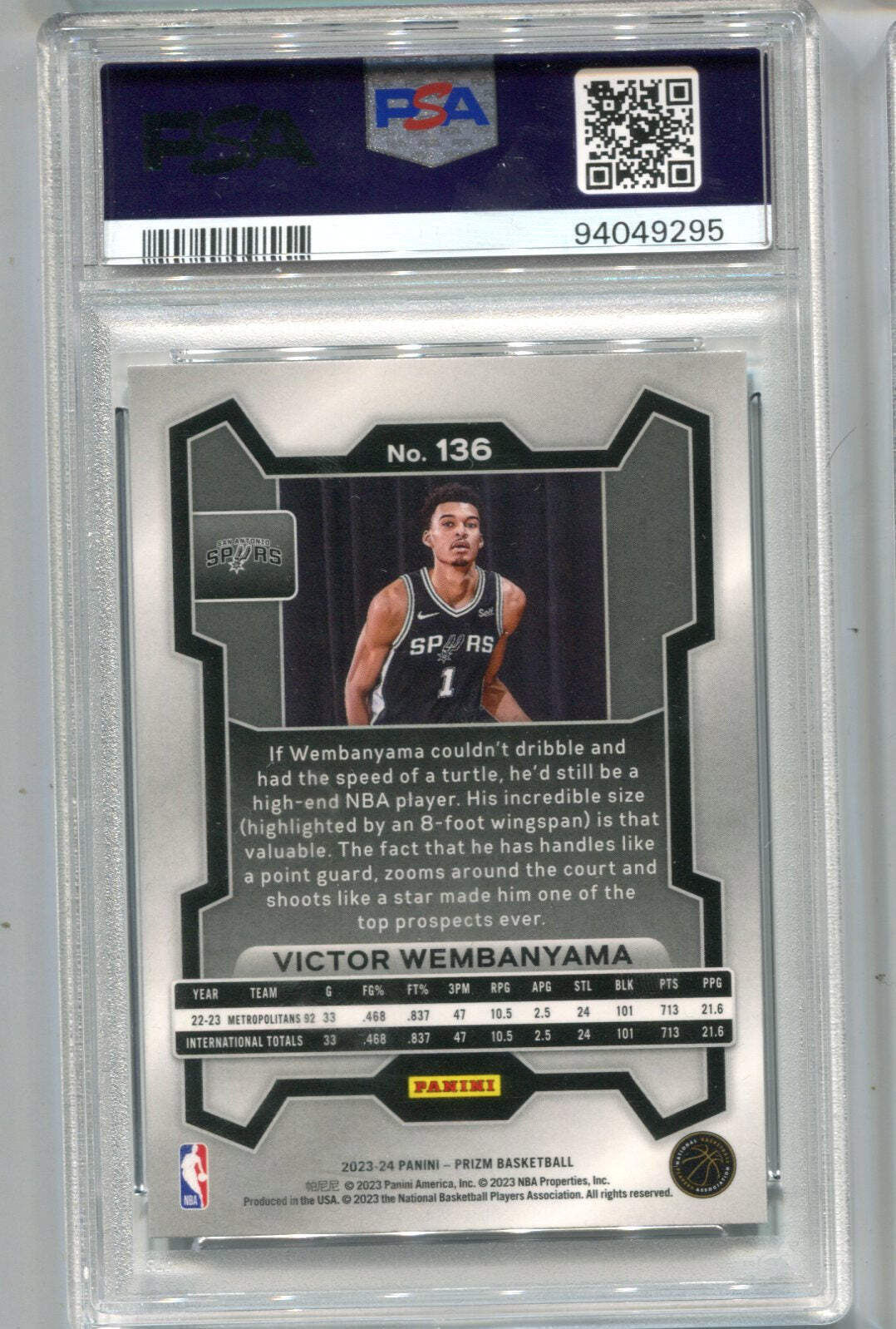 Victor Wembanyama 2023 Mosaic #136 Psa 9 Card