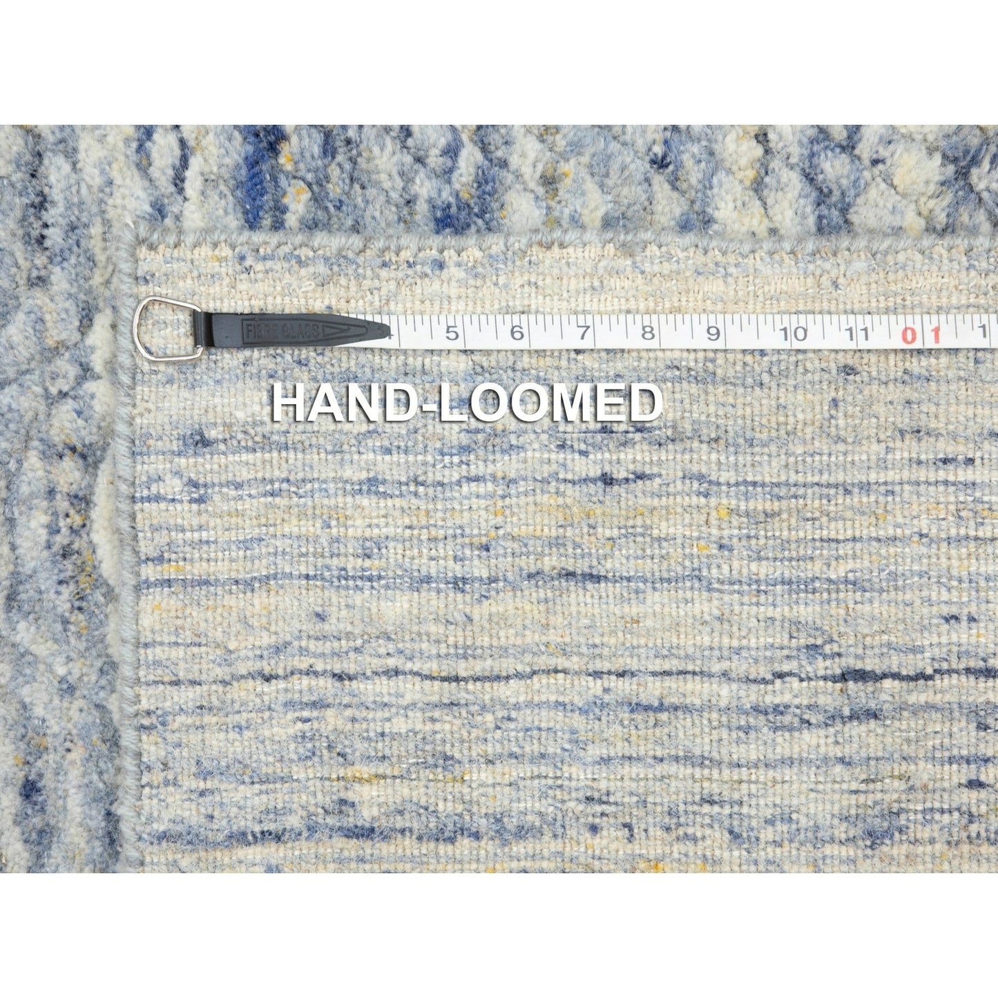 2'6"X9'9" Blue Variegated Design Hand Loomed Pure Wool Modern Runner Rug