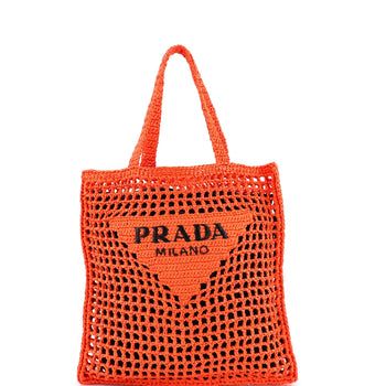 Prada Triangle Logo Open Tote Raffia