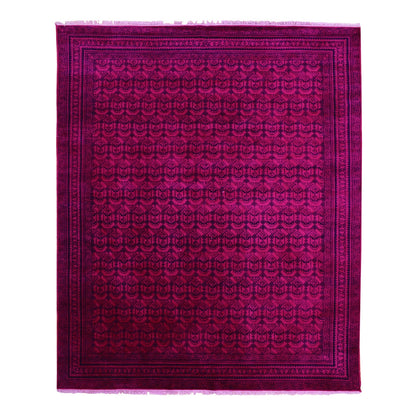 8'X9'7" Overdyed Pink 100% Cotton Hand Knotted Agra Design Rug