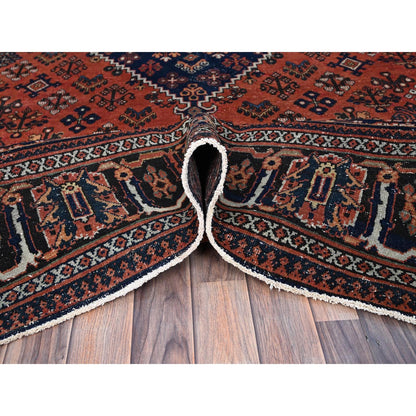 8'1"X11'3" Ochre Red Hand Knotted Vintage Pure Wool Joshagan Cleaned Rug