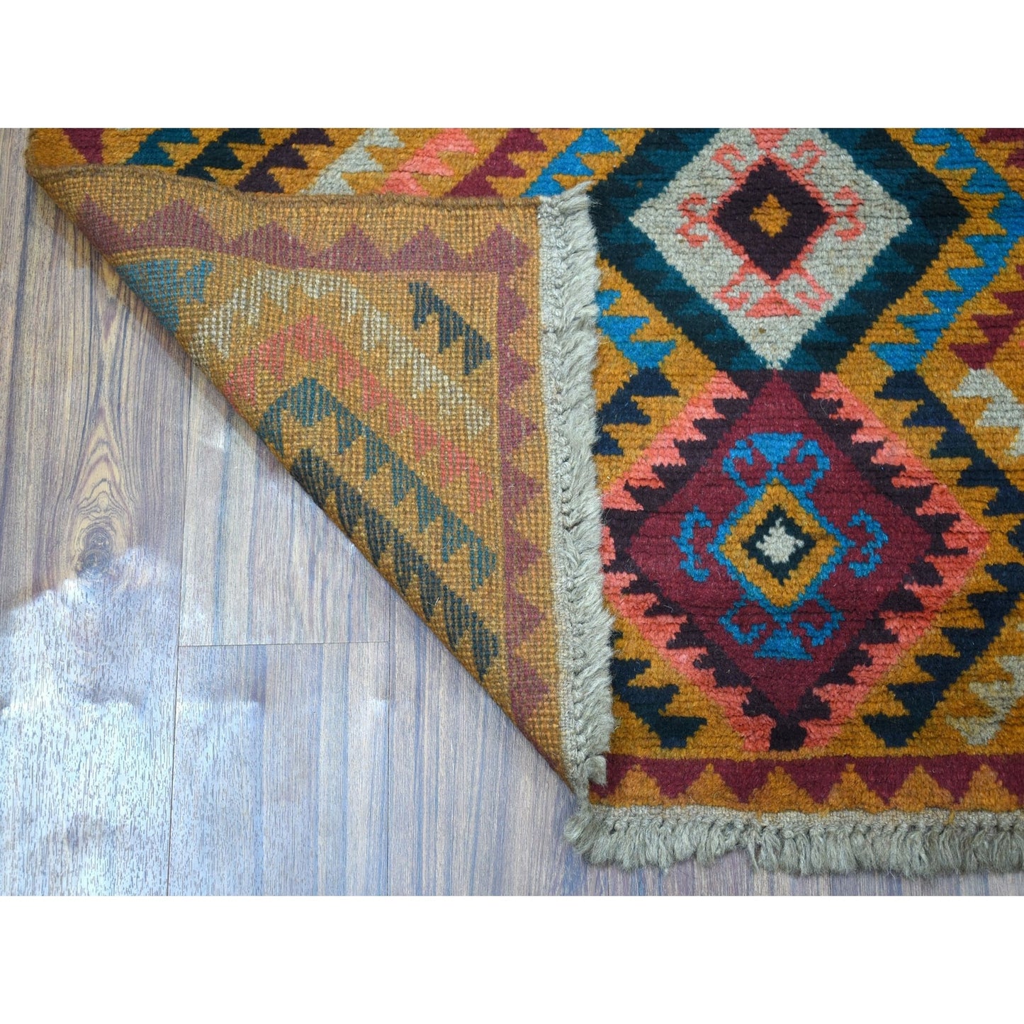 3'9"X6'3" Geometric Design Hand Made Wool Colorful Afghan Village Rug