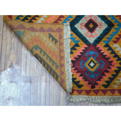 3'9"X6'3" Geometric Design Hand Made Wool Colorful Afghan Village Rug