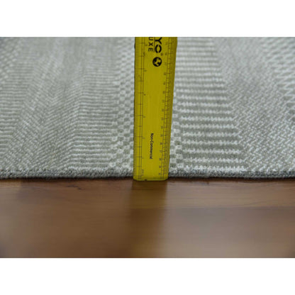 3'x5'3" Battleship Gray Grass Design Wool and Silk Hand Knotted Rug