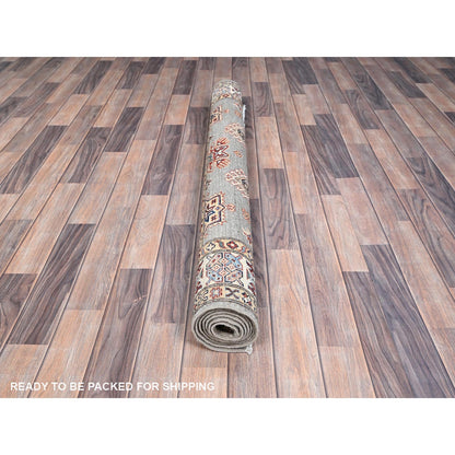 4'10"X6'6" Gray Hand Knotted Super Kazak All Over Medallions Wool Rug