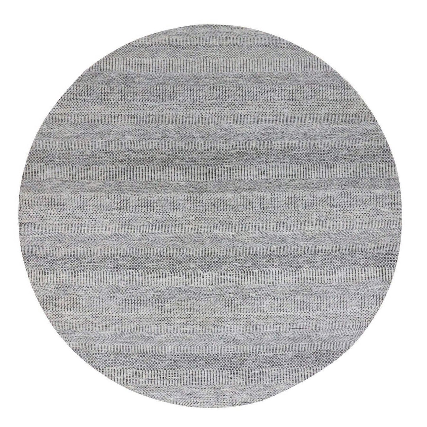 8'X8' Bright Gray Hand Knotted Grass Design Round Pure Undyed Wool Rug