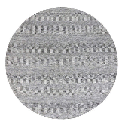 8'X8' Bright Gray Hand Knotted Grass Design Round Pure Undyed Wool Rug