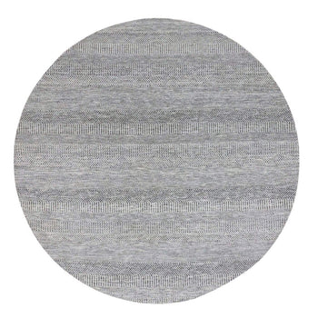 8'X8' Bright Gray Hand Knotted Grass Design Round Pure Undyed Wool Rug