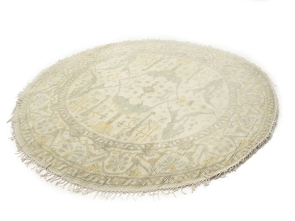 Handmade Cream Oushak Round Oriental Rug Floral