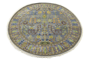 Hand-Knotted Round Oriental Rug Floral Osh Chobi