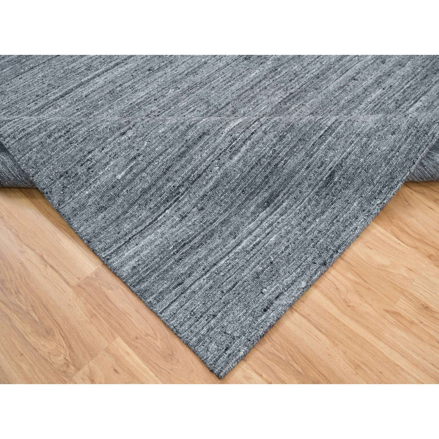 8'1"X8'1" Arsenic Gray Modern Striae Design Wool Hand Loomed Square Rug
