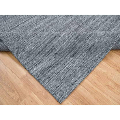 8'1"X8'1" Arsenic Gray Modern Striae Design Wool Hand Loomed Square Rug