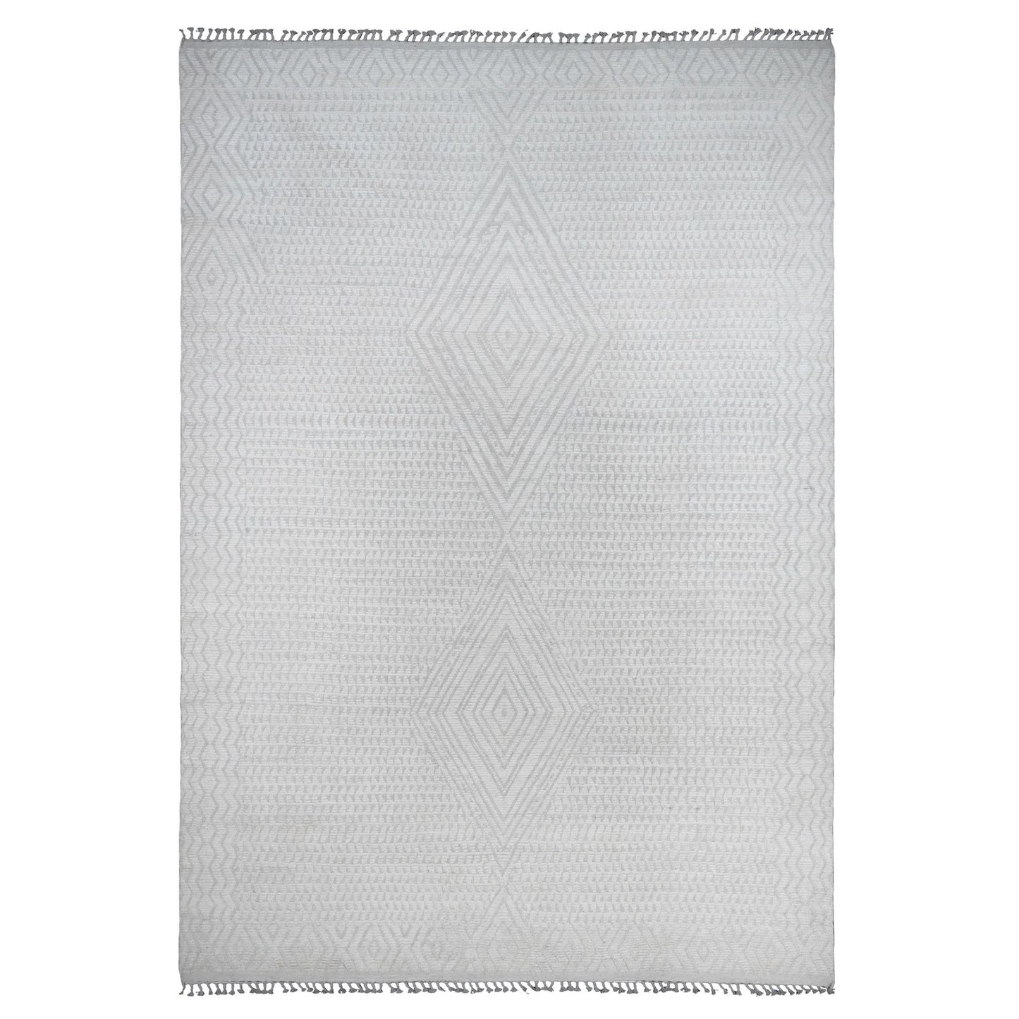 9'10"X14'1" White Moroccan Weave Diamond Pattern Hand Knotted Wool Rug