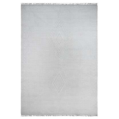 9'10"X14'1" White Moroccan Weave Diamond Pattern Hand Knotted Wool Rug