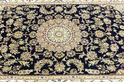 Indo Nain Oriental Rug Handmade Wool Carpet Blue