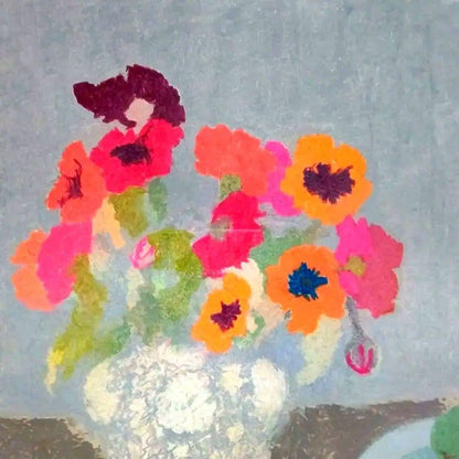 Bernard Myers Original Oil Pastel Drawing - Flowers And Pears - Signed British