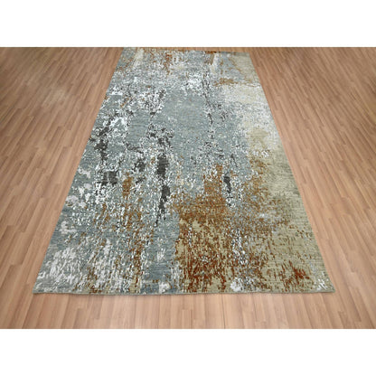 6'1"X9'1" Gray-Brown Abstract Design Pure Wool Hand Knotted Oriental Rug