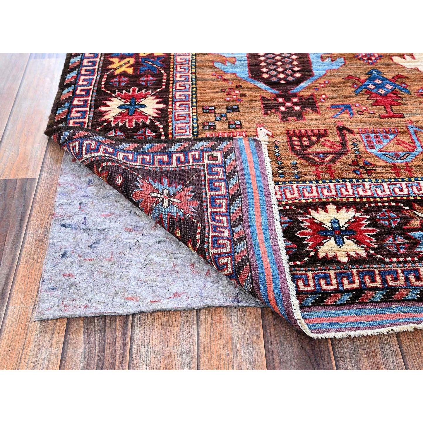 6'2"X7'7" Colorful Afghan Caucasian Design Revival Hand Knotted Wool Rug