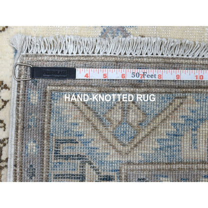 2'8"X9'1" Ivory Hand Knotted Vintage Look Kazak Wool Tribal Runner Rug