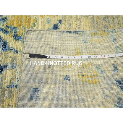 3'10"X6'3" Brown With Navy Silk With Wool Modern Design Hand Knotted Rug