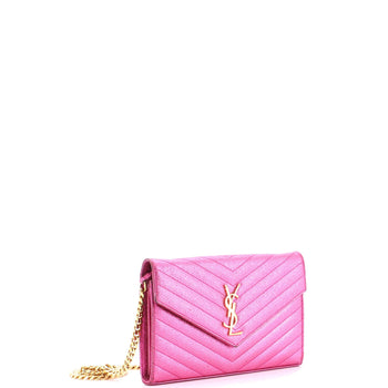Saint Laurent Classic Monogram Wallet On Chain Matelasse Chevron Metallic
