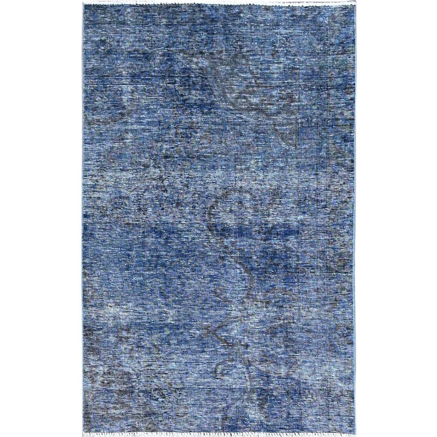 3'1"X5'1" Lichen Blue Hand Knotted Abrash Distressed Wool Oriental Rug