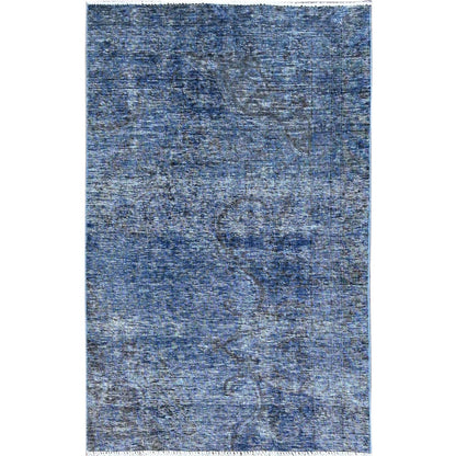 3'1"X5'1" Lichen Blue Hand Knotted Abrash Distressed Wool Oriental Rug