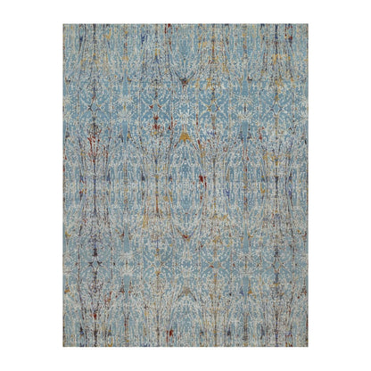 9'1"X12' Blue Modern Bamboo Cane Design Wool And Silk Hand Knotted Rug