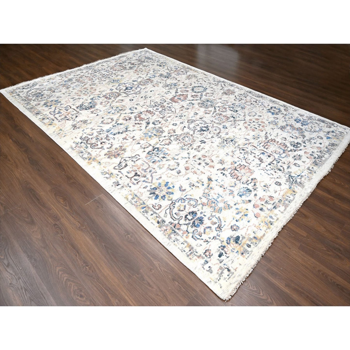 9'9"X14' Ivory Wool Hand Knotted Supple Mahal Design Oriental Rug