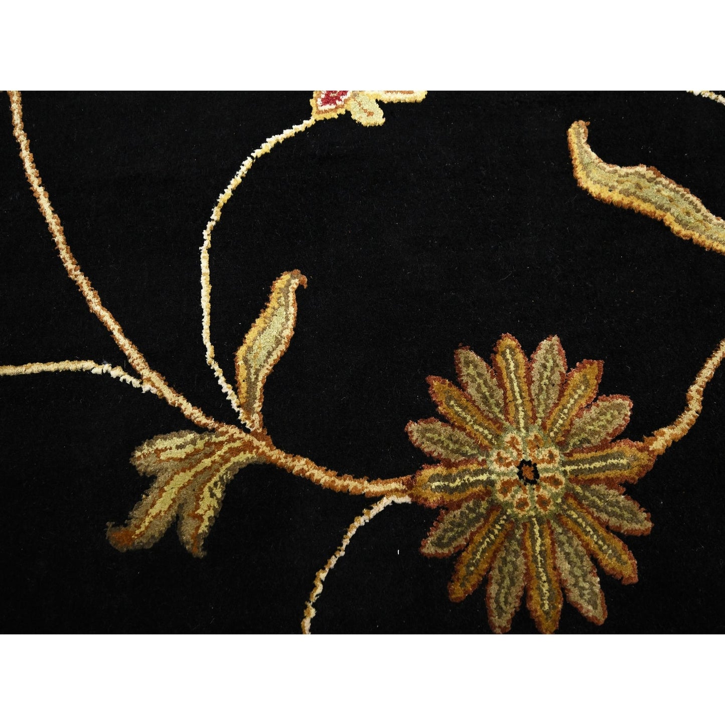 5'10"X8'10" Black Botanical Design Wool & Silk Hand Knotted Oriental Rug